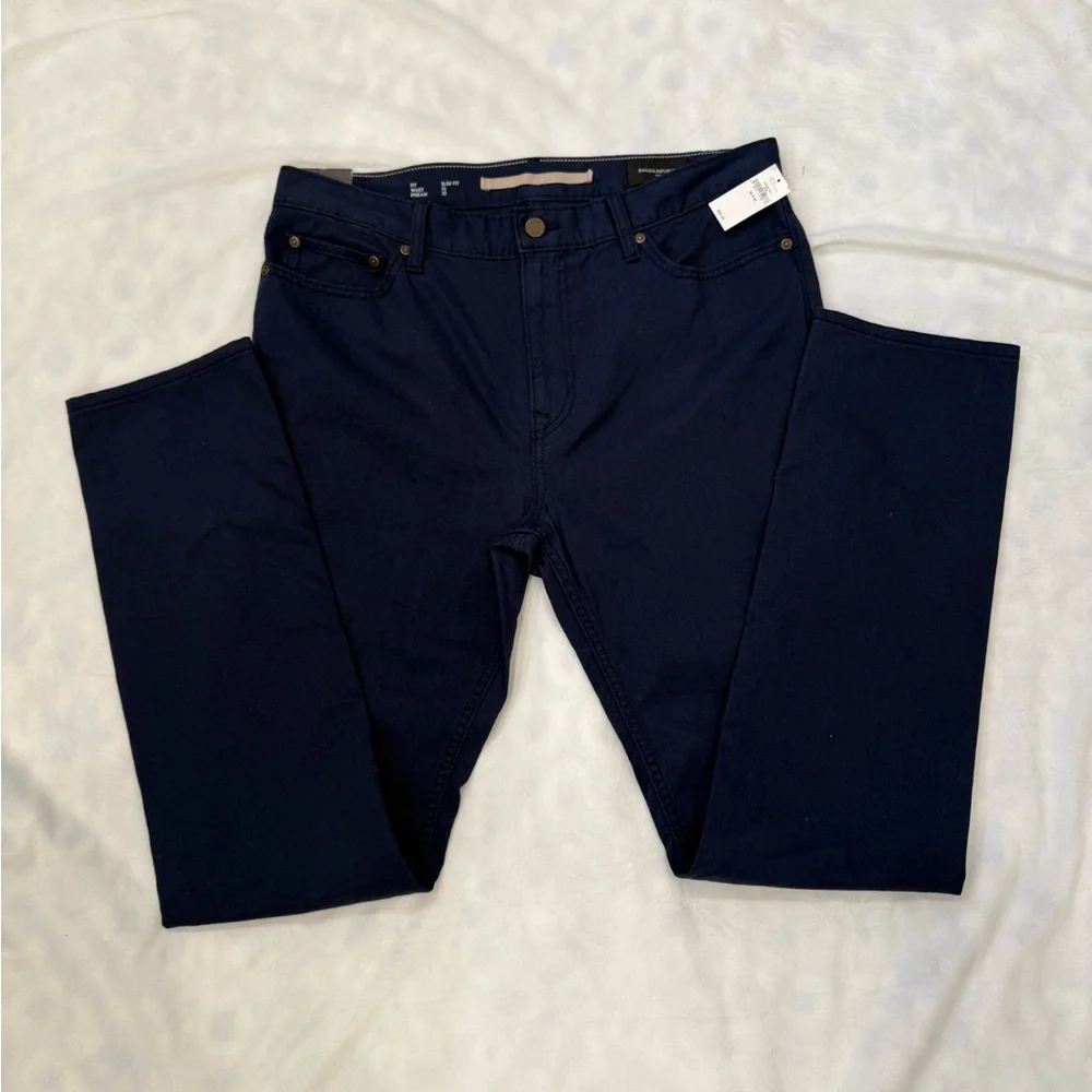 Banana Republic, Men’s Slim Linen-blend Five PocketPant, Navy Blue, 33x32